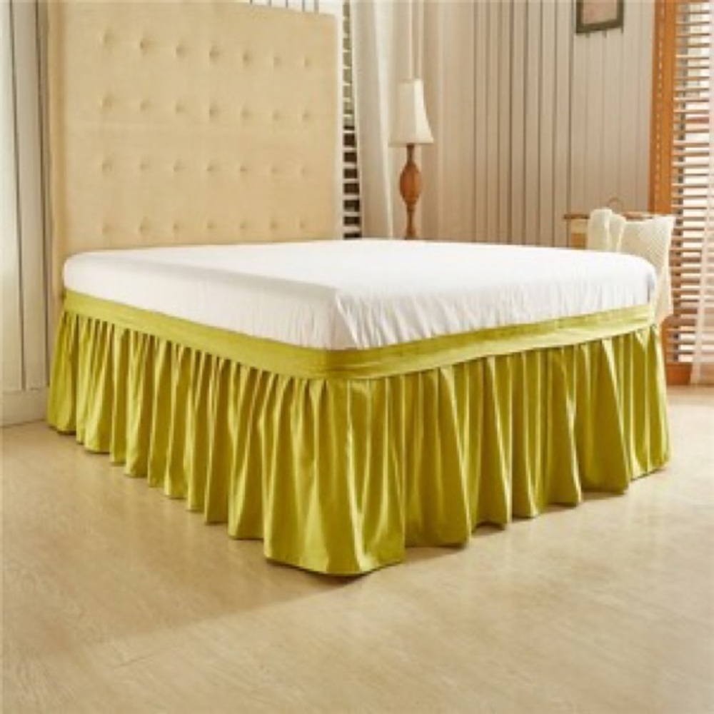 Chartreuse Yellow Green Elastic Ruffle Bed Skirt